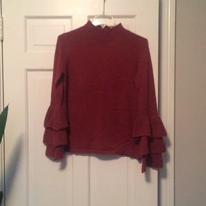 Staccato sweater; ruffle sleeves; dark rust; XS